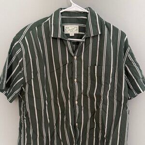 Green and White Stripped Dress Short Sleeve Shirt from American Eagle (Medium)